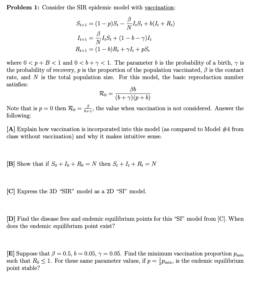 Problem 1 Consider The Sir Epidemic Model With Va Chegg Com