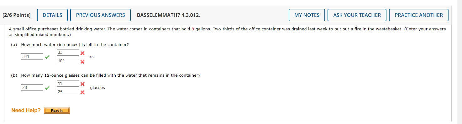 Solved as simplified mixed numbers.) (a) How much water (in | Chegg.com