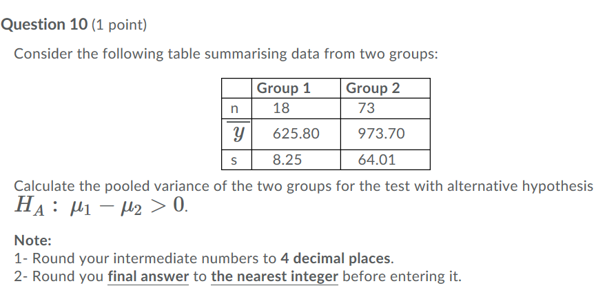 Solved Consider The Following Table Summarising Data From | Chegg.com