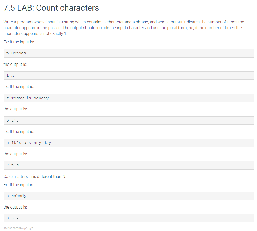 Solved 7.5 LAB: Count charactersWrite a program whose input | Chegg.com