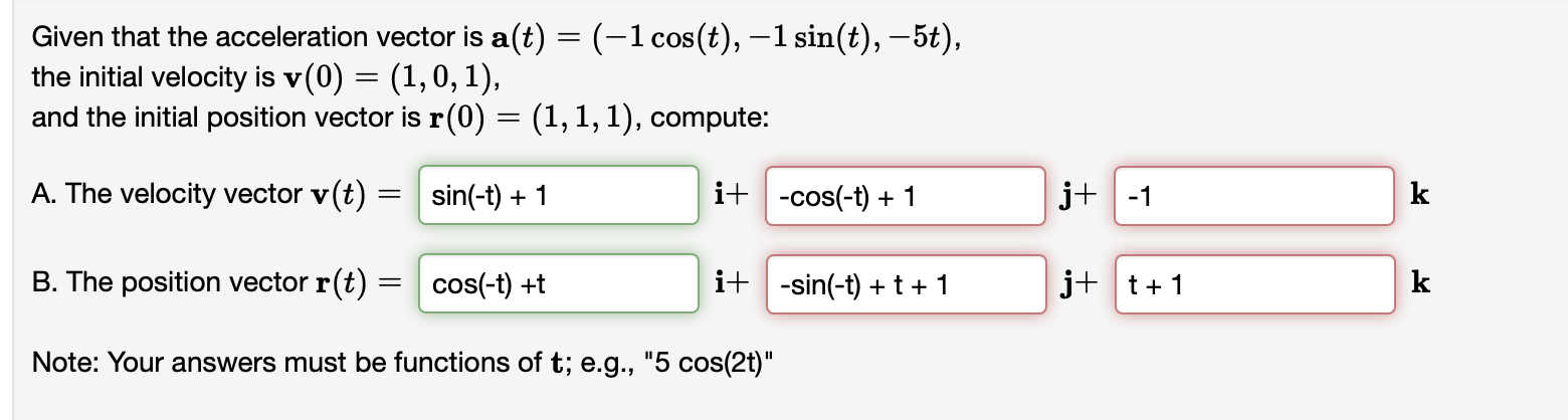 Solved Given that the acceleration vector is a(t) = (-1 | Chegg.com