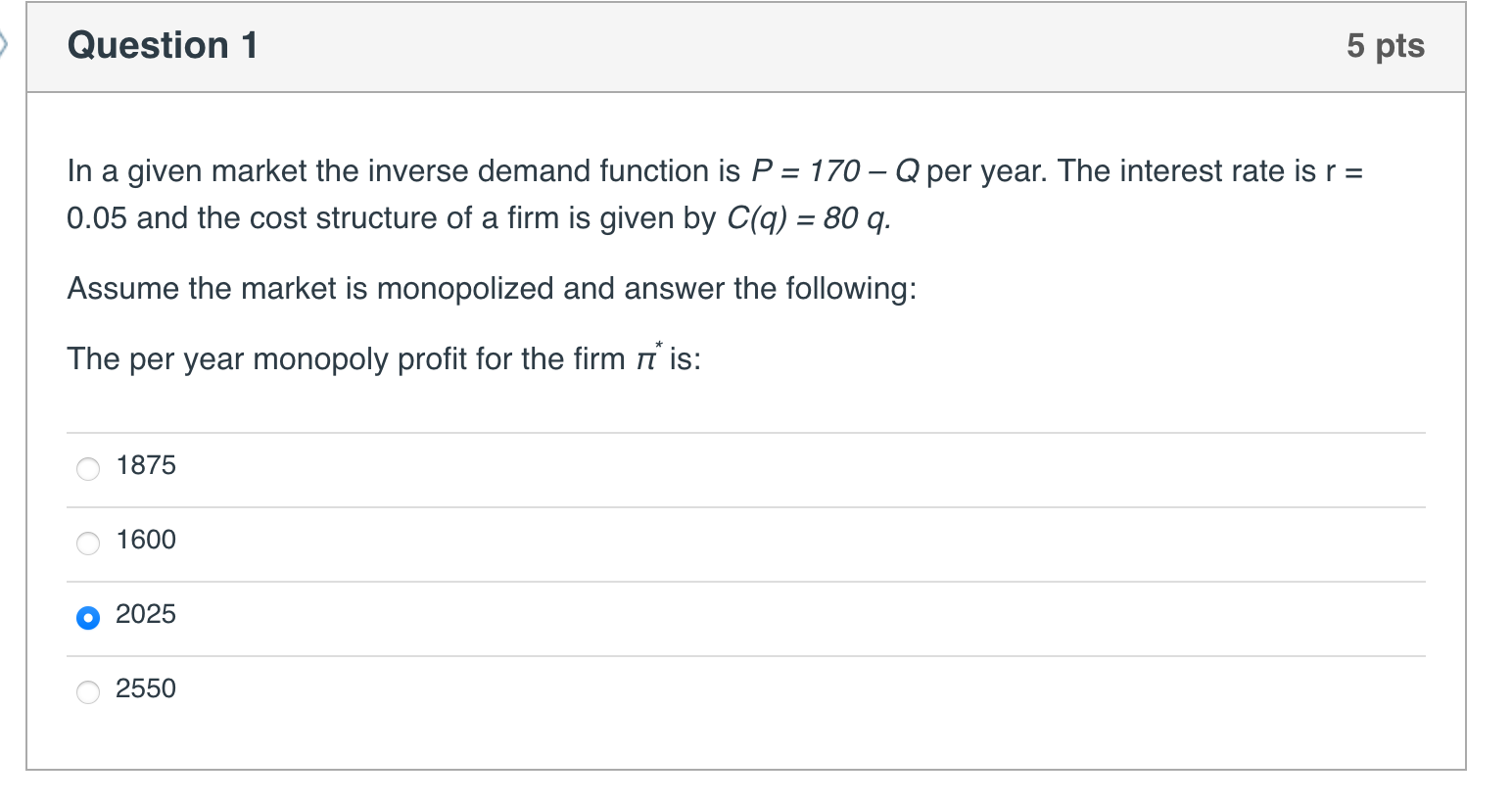 Solved Question 1 5 pts In a given market the inverse demand | Chegg.com