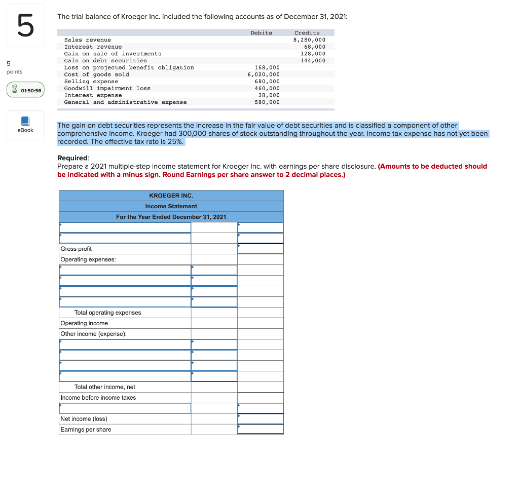 Solved The trial balance of Kroeger Inc. included the | Chegg.com