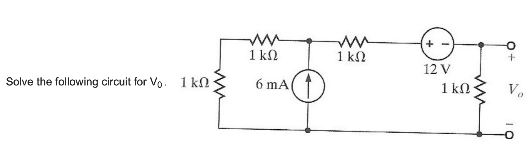 Solve the following circuit for \( V_{0} \).