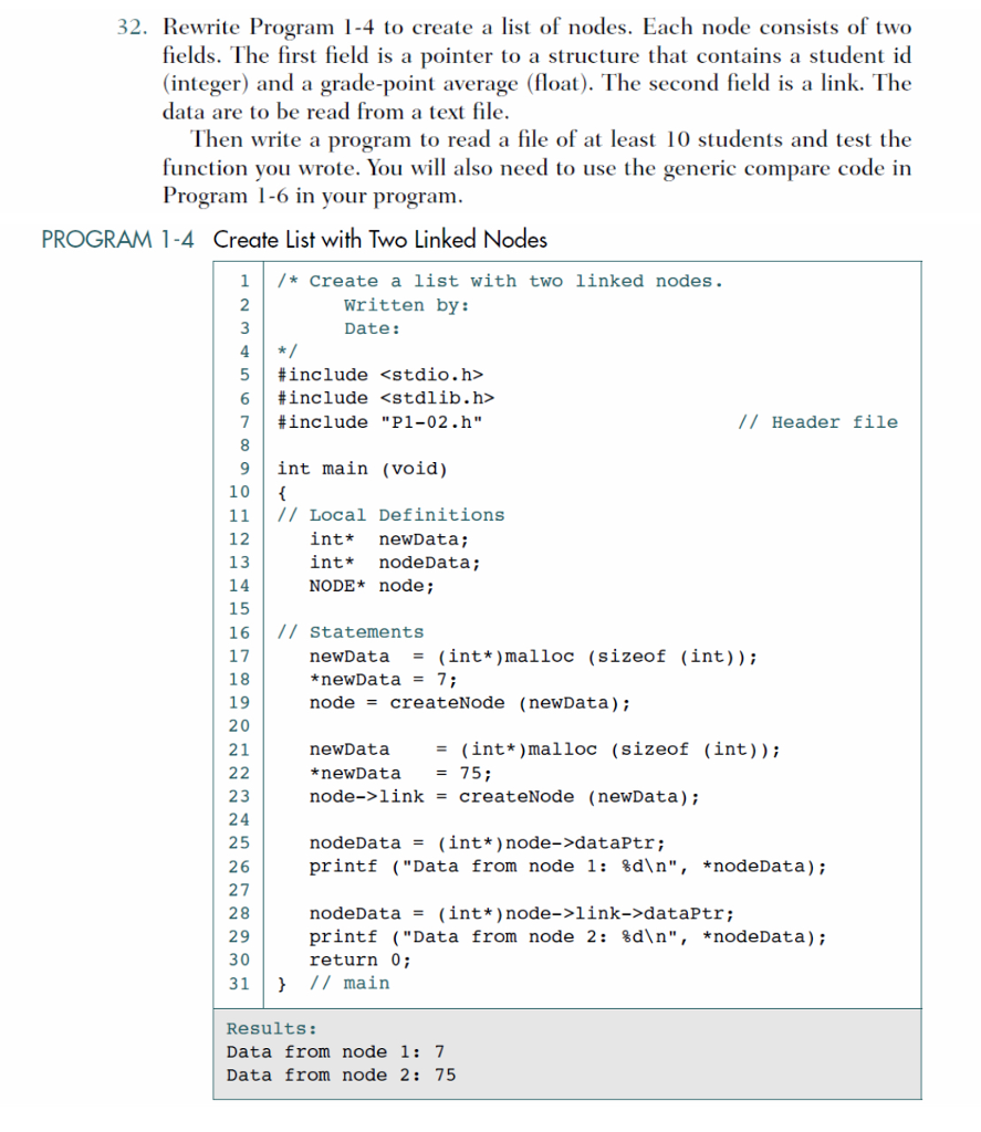 32. Rewrite Program 1-4 to create a list of nodes. | Chegg.com
