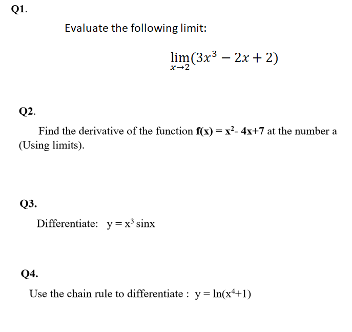 Solved Q1. Evaluate the following limit: lim(3x3 – 2x + 2) | Chegg.com