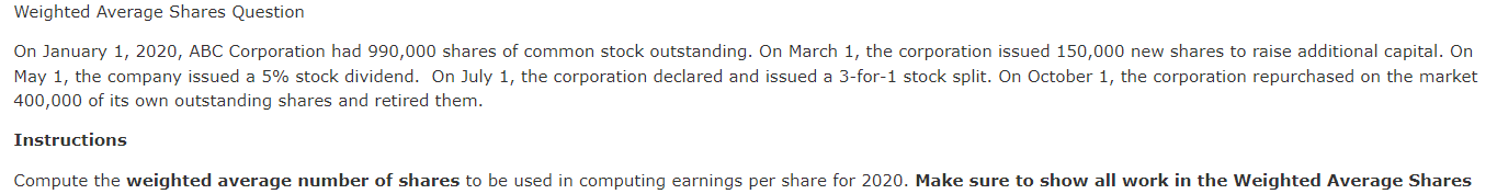 Solved On January 1, 2020, ABC Corporation had 990,000 | Chegg.com