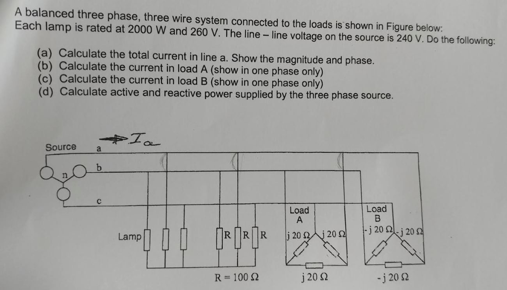 Solved A balanced three phase, three wire system connected | Chegg.com