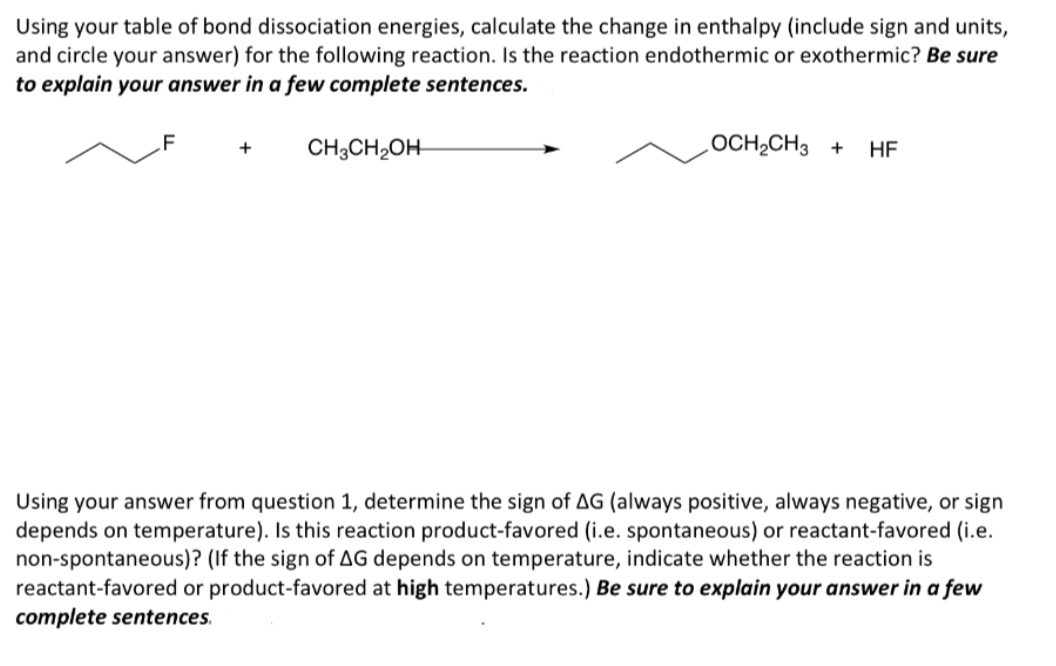 Solved Using Your Table Of Bond Dissociation Energies, | Chegg.com