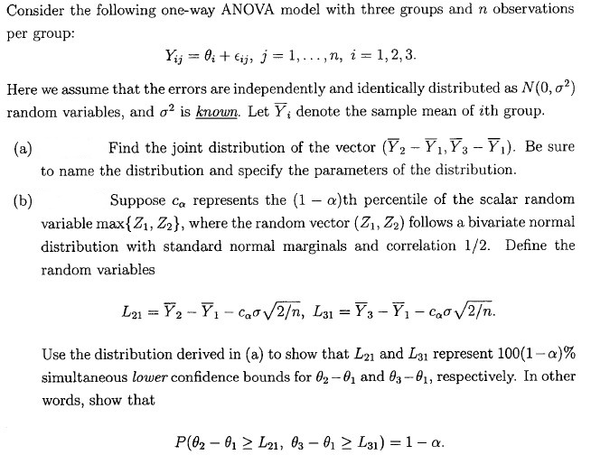 Consider the following one-way ANOVA model with three | Chegg.com