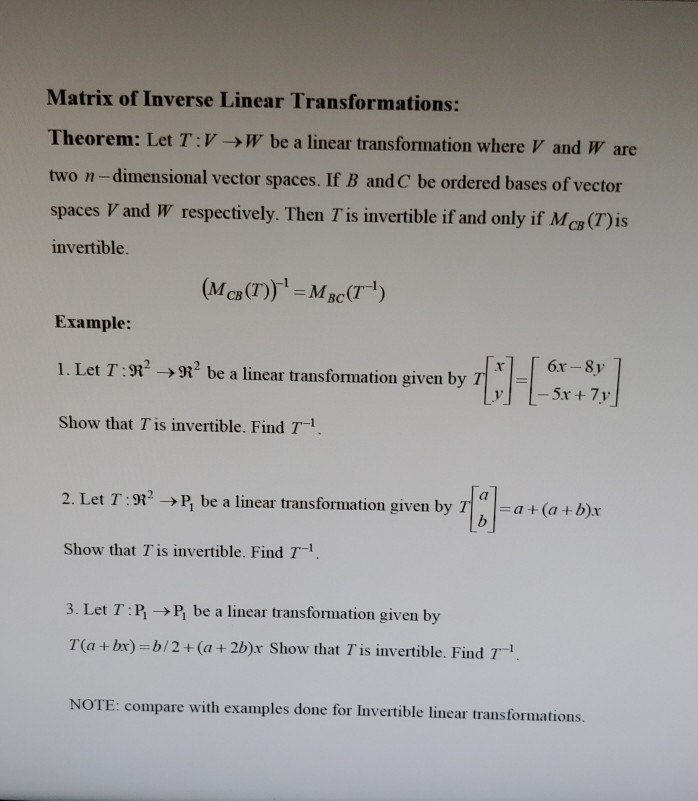 find the matrix of the inverse linear transformation