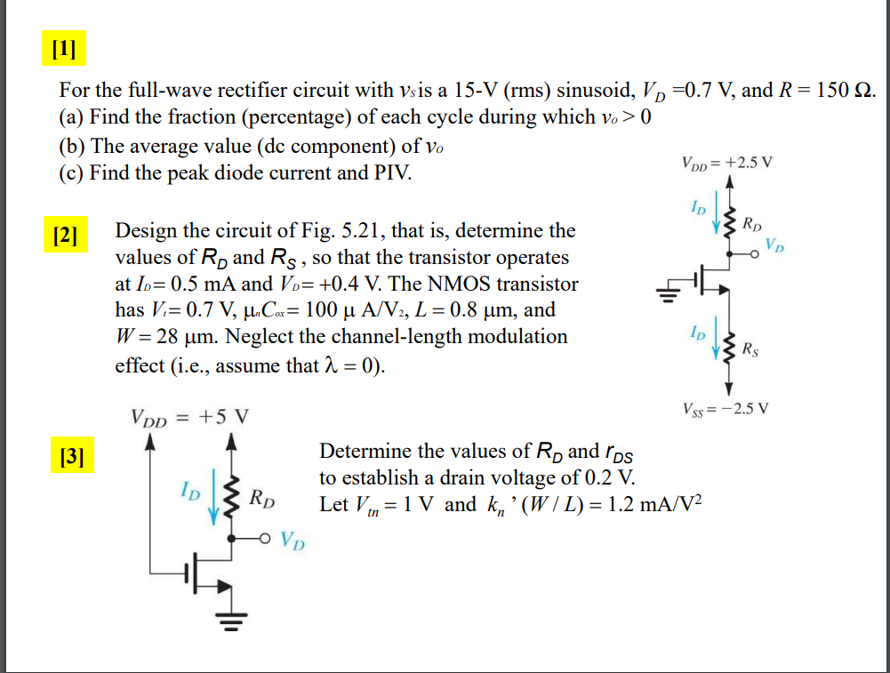 Solved [1] For the full-wave rectifier circuit with vsis a | Chegg.com