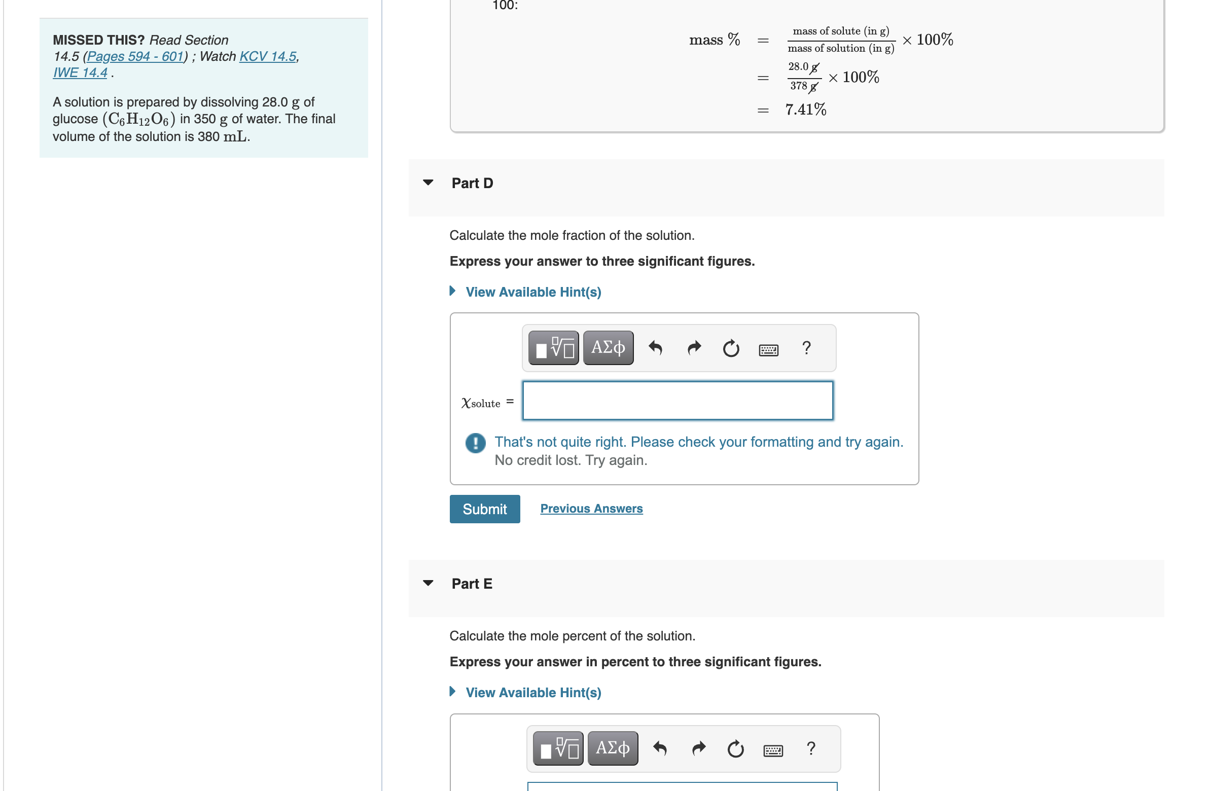 Mole Fraction Problem Set Solved Part DCalculate the mole fraction of the | Chegg.com
