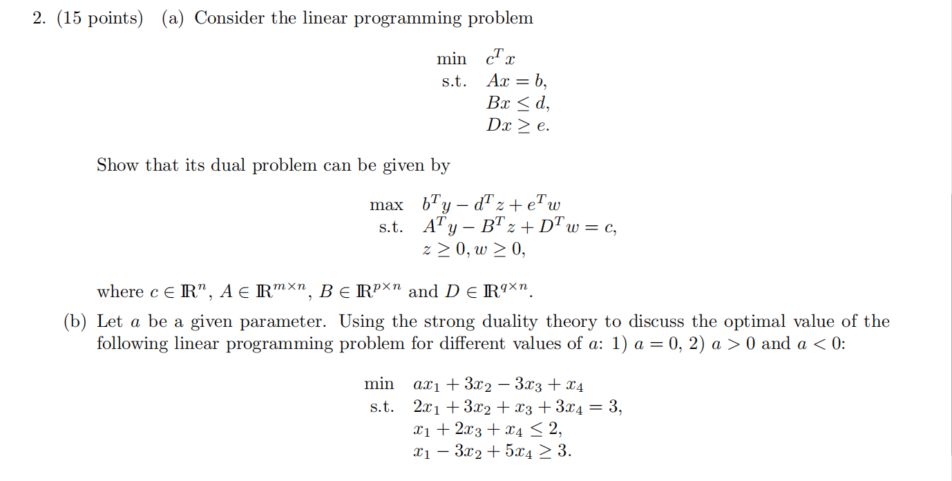 2. (15 points) (a) Consider the linear programming | Chegg.com