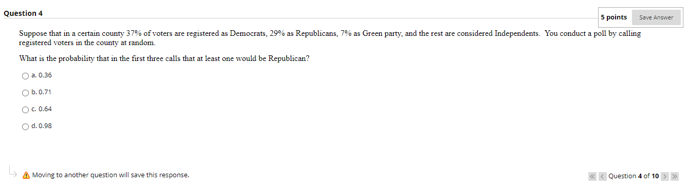 Solved Question 4 5 points Save Answer Suppose that in a | Chegg.com