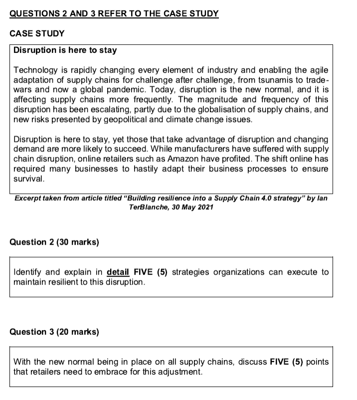 Solved QUESTIONS 2 AND 3 REFER TO THE CASE STUDY CASE STUDY | Chegg.com