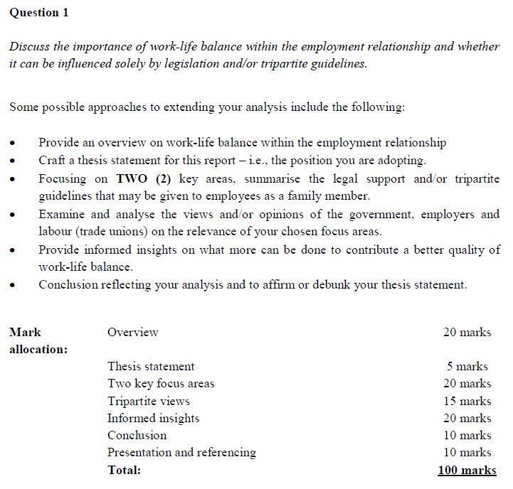 Solved Question 1 Discuss the importance of work-life | Chegg.com