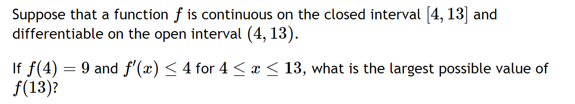 Solved Suppose That A Function F Is Continuous On The Closed Chegg