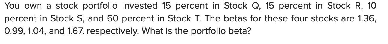 Solved You own a stock portfolio invested 15 percent in | Chegg.com