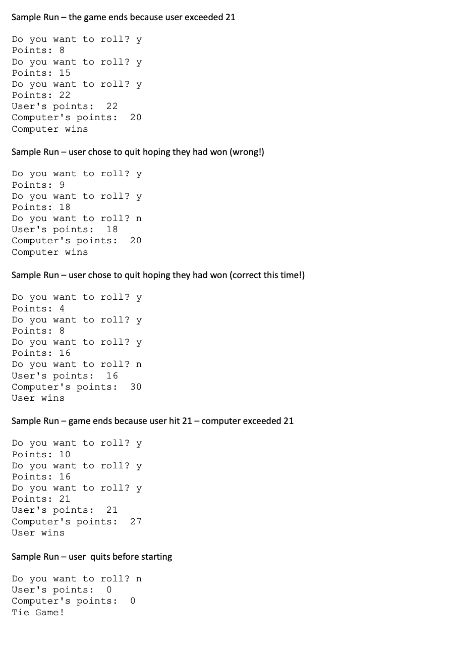 Solved 2. (game21.py) Write a program that plays the game of | Chegg.com