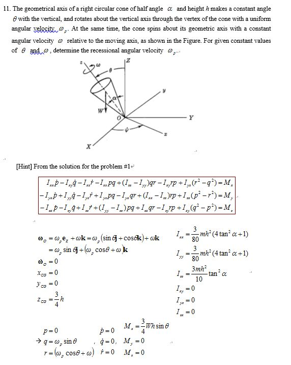 11. The geometrical axis of a right circular cone of | Chegg.com