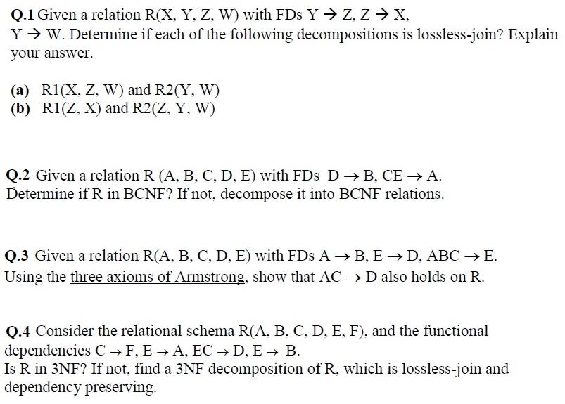 solved-q-1-given-a-relation-r-x-y-z-w-with-fds-y-z-z-chegg