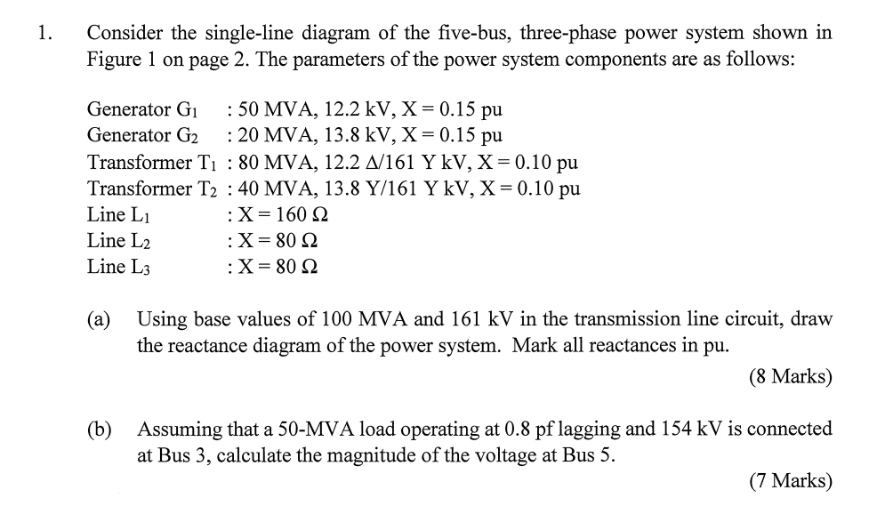 Solved 1. Consider the single-line diagram of the five-bus, | Chegg.com