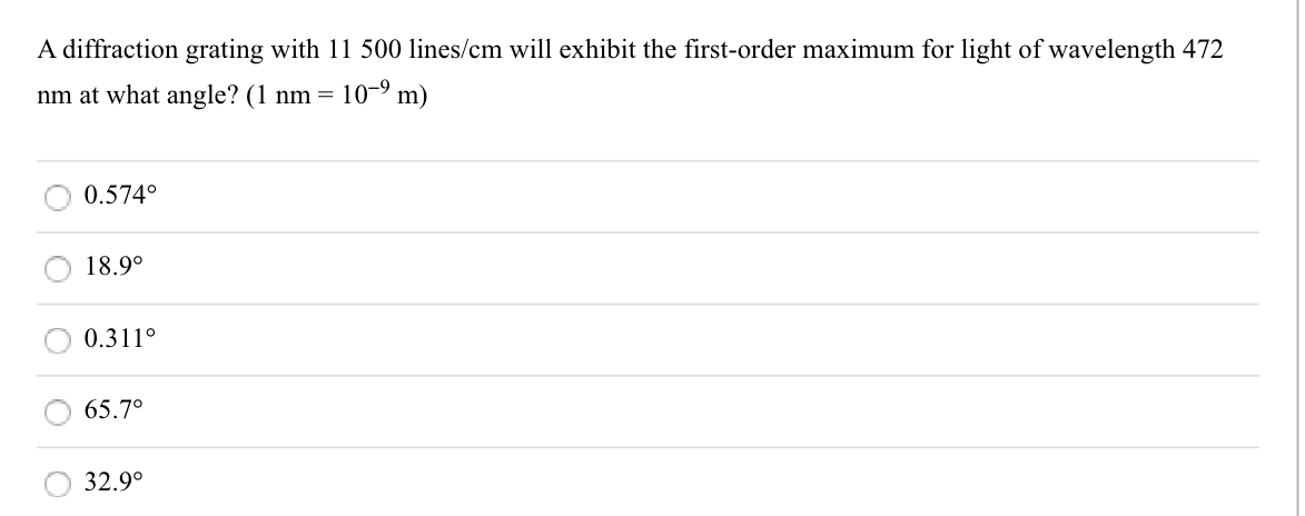 Solved A diffraction grating with 11 500 lines/cm will | Chegg.com