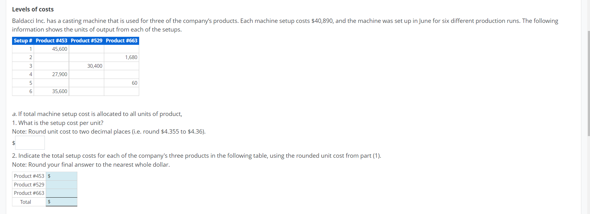 Solved Levels of costs Baldacci Inc. has a casting machine | Chegg.com