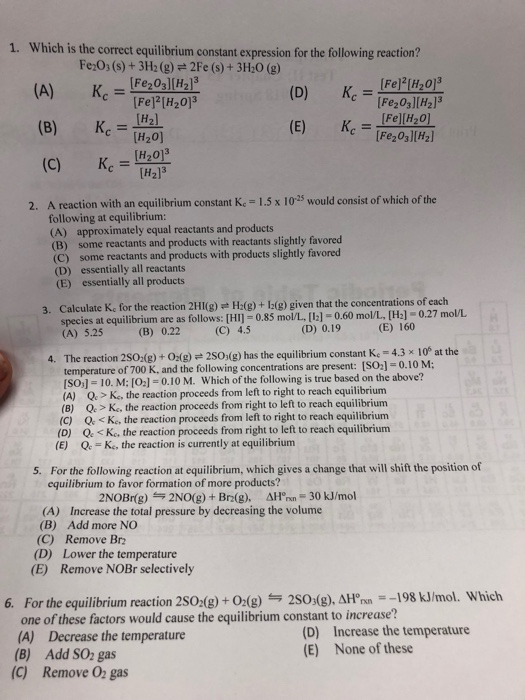 Solved 1. Which is the correct equilibrium constant | Chegg.com