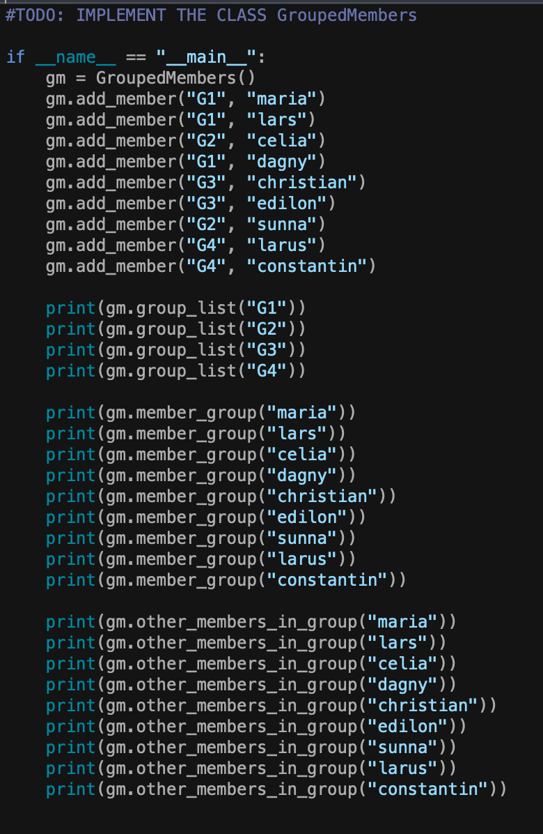 Solved Implement the class Grouped Members which | Chegg.com