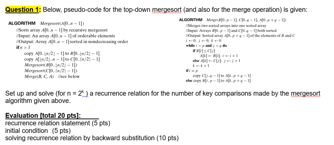 Solved Question 1: Below, pseudo-code for the top-down | Chegg.com