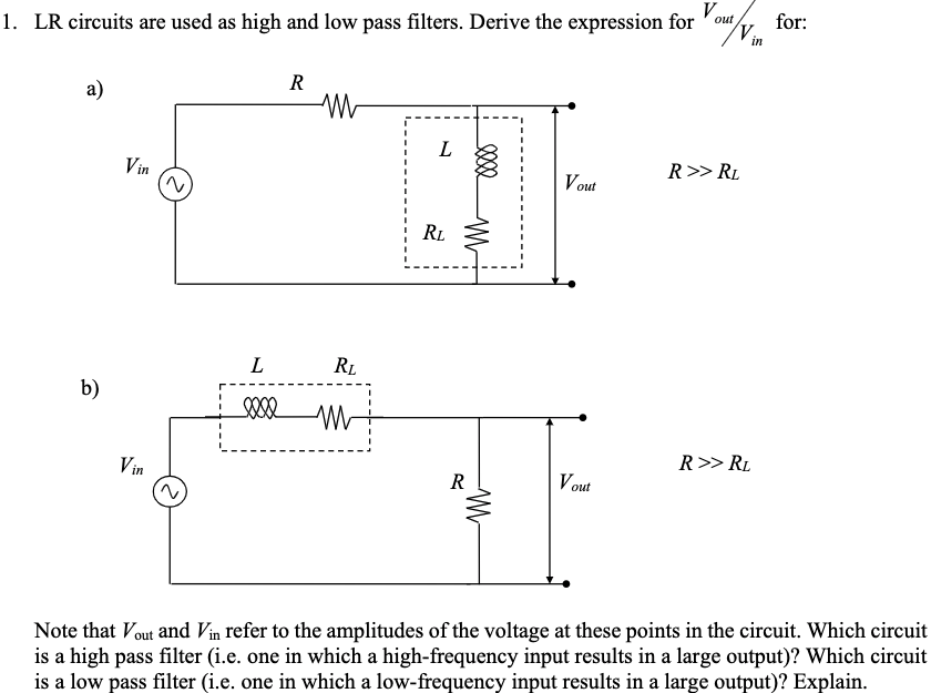 Solved 1. LR circuits are used as high and low pass filters. | Chegg.com