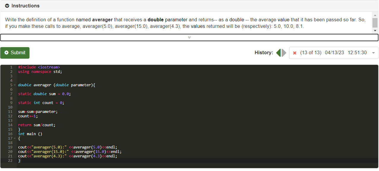 Solved Write the definition of a function named averager | Chegg.com