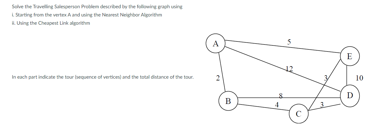 Solved Solve the Travelling Salesperson Problem described by | Chegg.com