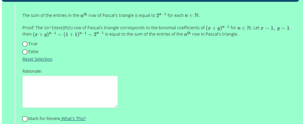 Solved The sum of the entries in the nth row of Pascal s Chegg