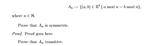Solved Ar := {(a,b) e Z2 | a mod n=b mod n}, where n EN | Chegg.com