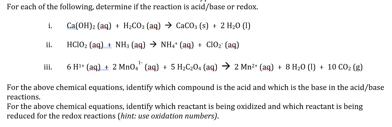 Solved For each of the following, determine if the reaction | Chegg.com