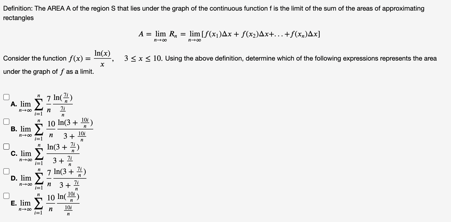 Solved Definition: The AREA A of the region S that lies | Chegg.com