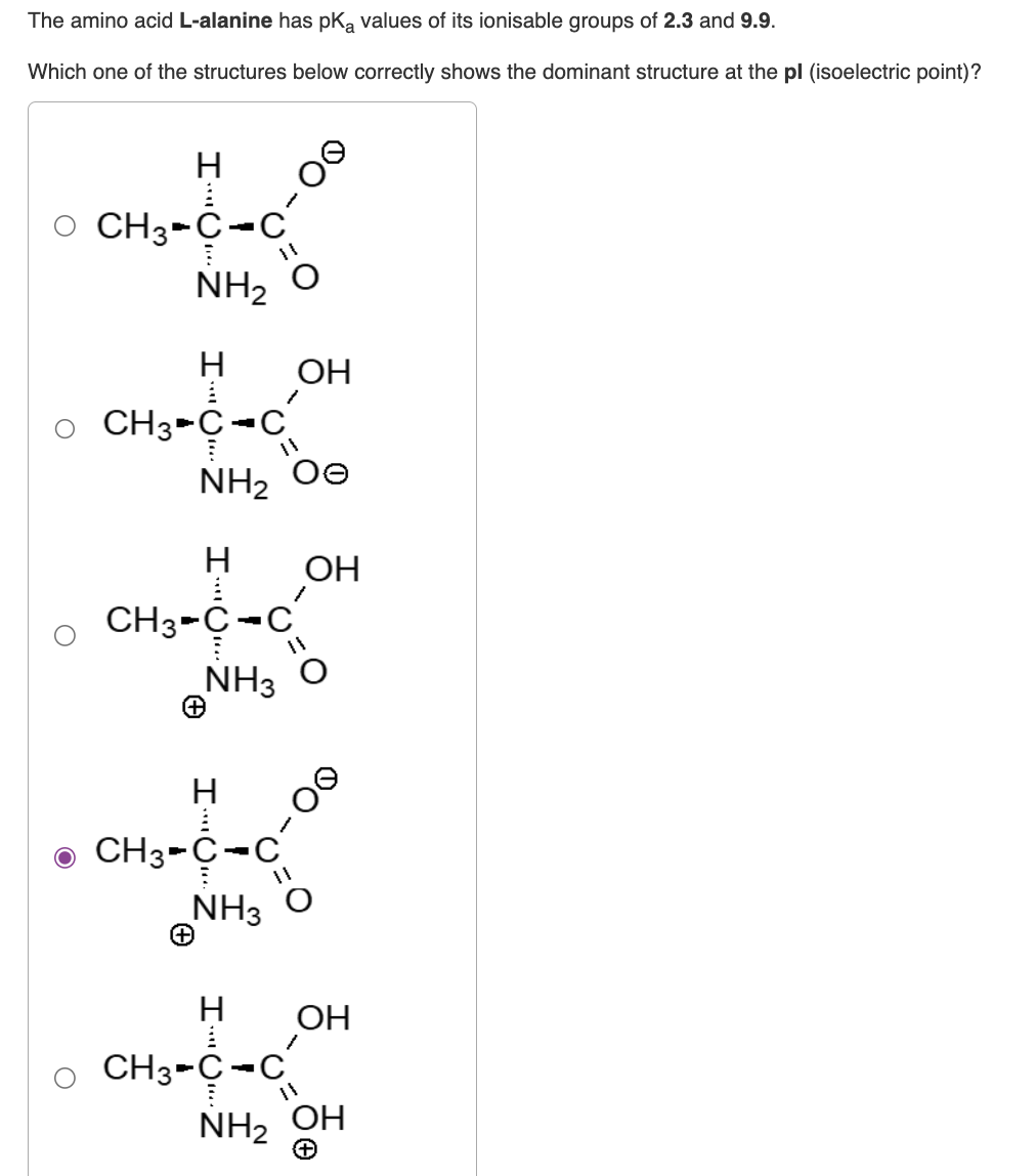 Solved The amino acid L-alanine has pKa ﻿values of its | Chegg.com