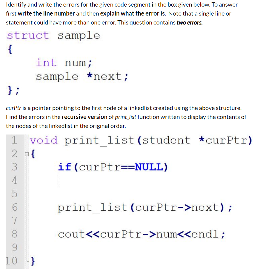 Solved Identify And Write The Errors For The Given Code | Chegg.com