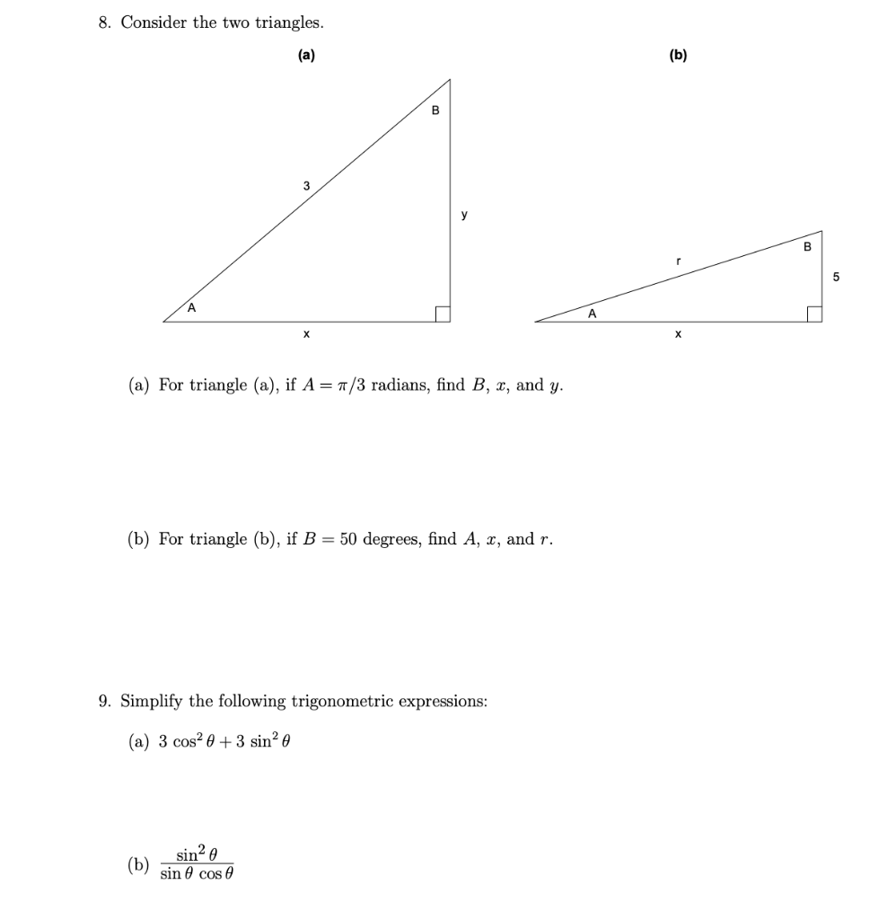 Solved Consider the two triangles. (a) For triangle (a), if | Chegg.com