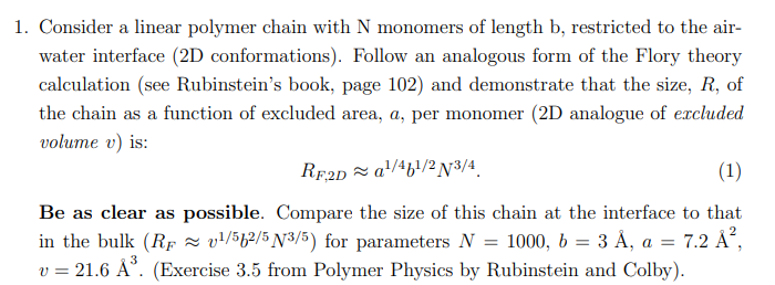 Solved 1. Consider a linear polymer chain with N monomers of | Chegg.com