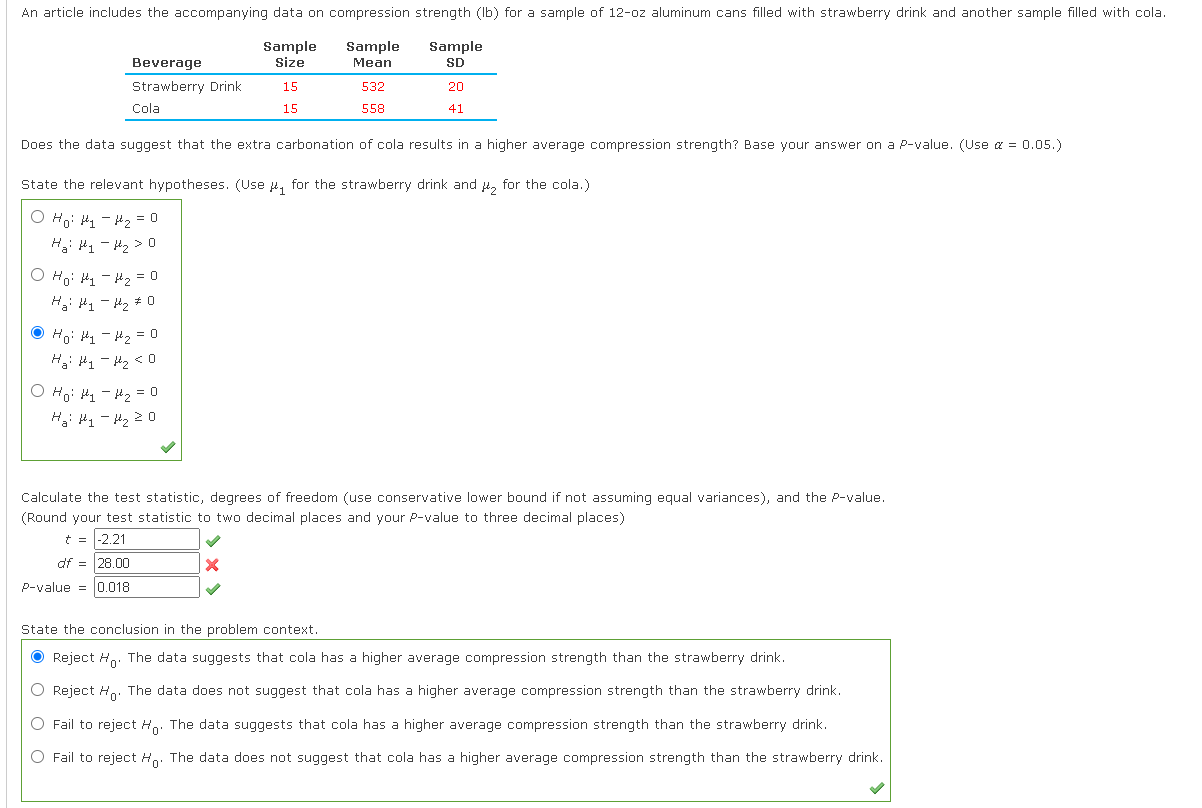 Solved An article includes the accompanying data on | Chegg.com