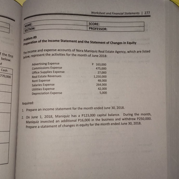 Solved Worksheet and Financial Statements 277 NAME