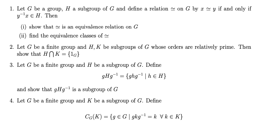 Solved 1 Let G Be A Group H A Subgroup Of G And Define A