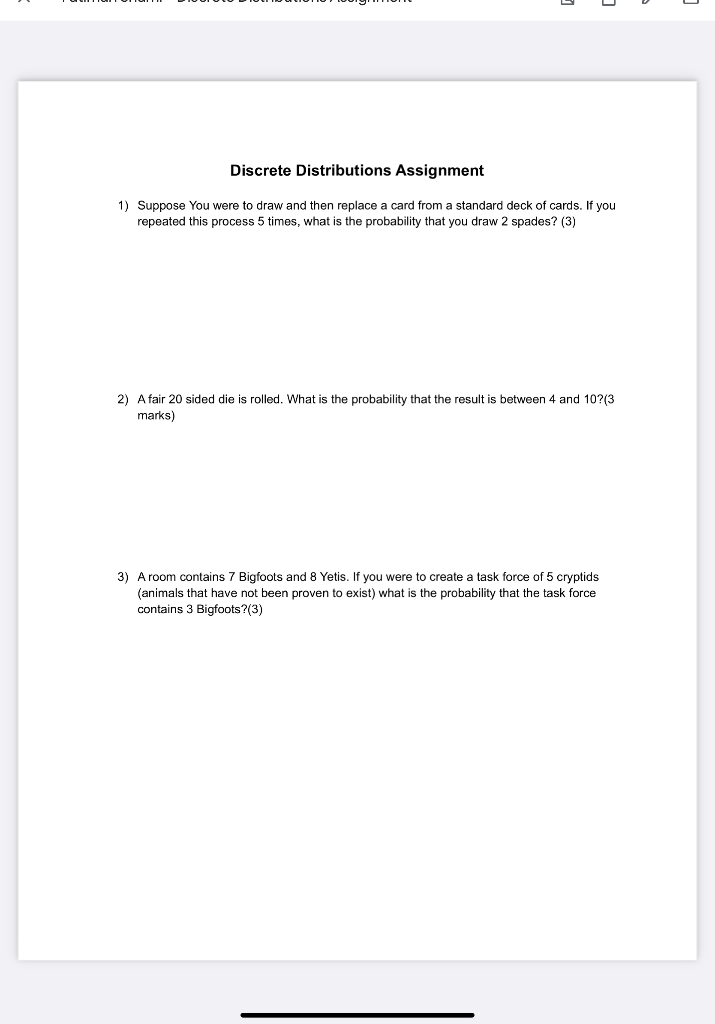 Solved 0 Discrete Distributions Assignment 1) Suppose You | Chegg.com