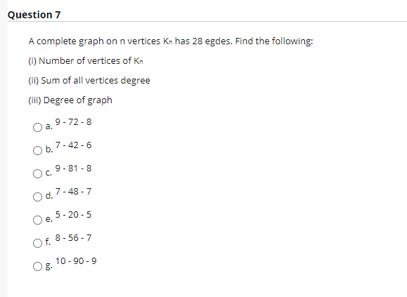 Solved Question 7 A complete graph on n vertices Kn has 28 | Chegg.com
