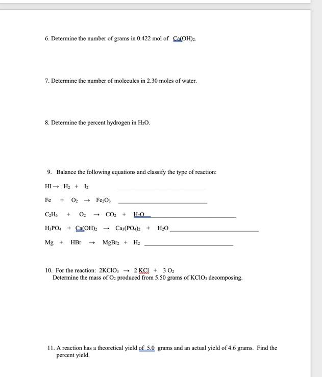 Solved 6. Determine the number of grams in 0.422 mol of | Chegg.com