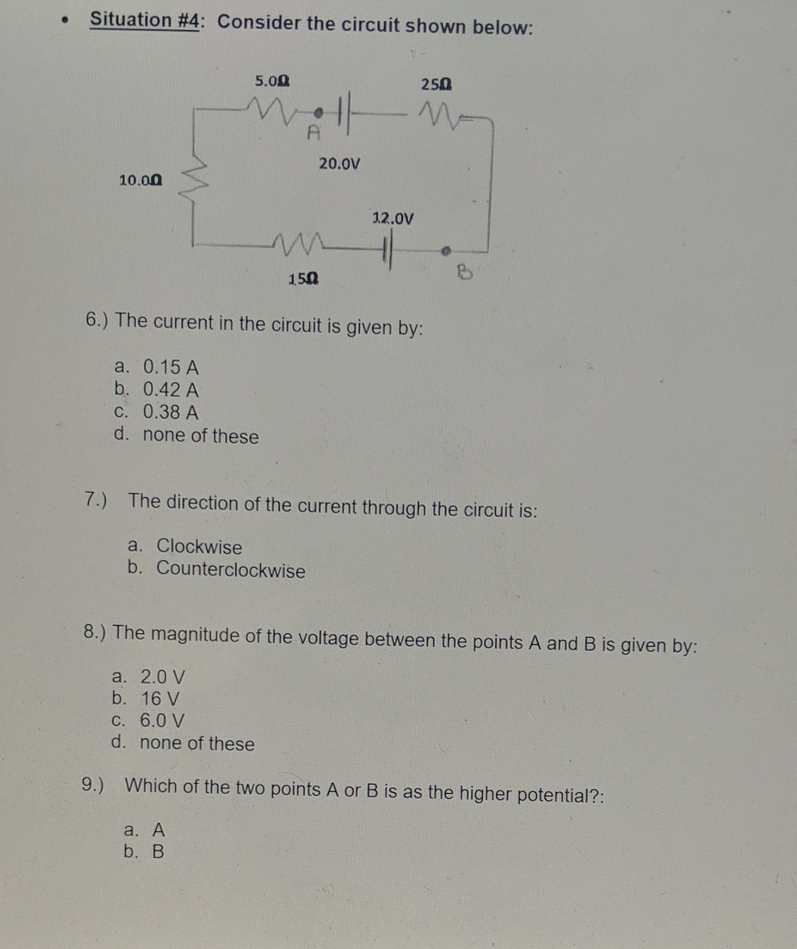 Solved Situation #4: Consider The Circuit Shown Below: 5.00 | Chegg.com